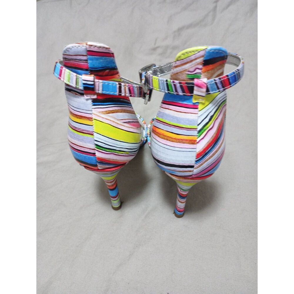 it's OK Multi-Stripe Open Toe Ankle Strap Heels Women's 8M - Picture 3 of 7